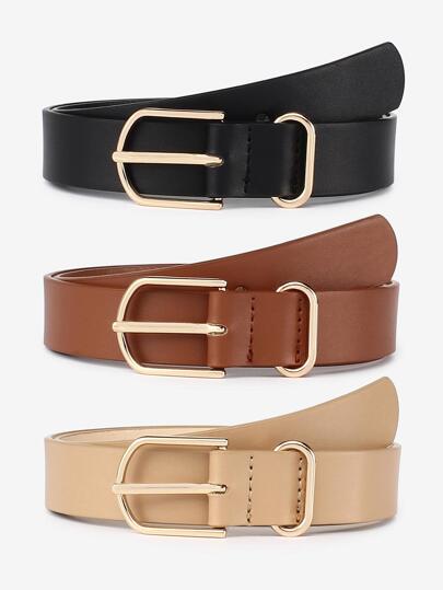 3入組女性經典PU皮腰帶帶金色色調方形扣,復古風格裝飾,簡單休閒風格,適用於牛仔褲
