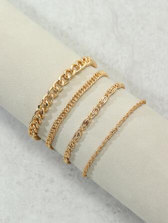 Bracelet Unisexe Simple En Acier Inoxydable, 4 Pièces, Pour Vacances À La Plage, Âges