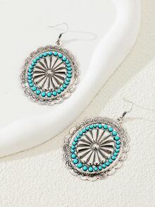 1 đôi bông tai hình bầu dục khắc phương Tây cho nữ - Màu Bạc Cổ - Xem 2