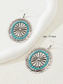 1 đôi bông tai hình bầu dục khắc phương Tây cho nữ - Màu Bạc Cổ - Xem 3