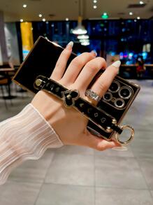 Vỏ điện thoại trang trí trái tim có dây đeo tay - màu đen - Xem 3