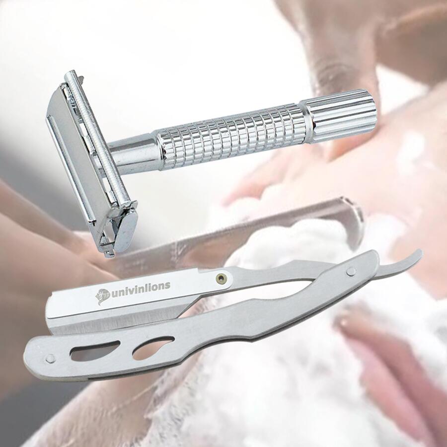 Bộ giá đỡ dao cạo, 2 dụng cụ chăm sóc râu bằng thép không gỉ không cần lưỡi cắt tóc - Bạc - Xem 1