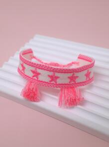 1入組時髦波西米亞刺繡和編織星形手環,合適適合女士日常穿著