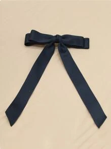 優雅情人節大型女孩髮箍，夾子飾物具有長緞帶和純色蝴蝶結髮飾 - 黑色 - 查看 1