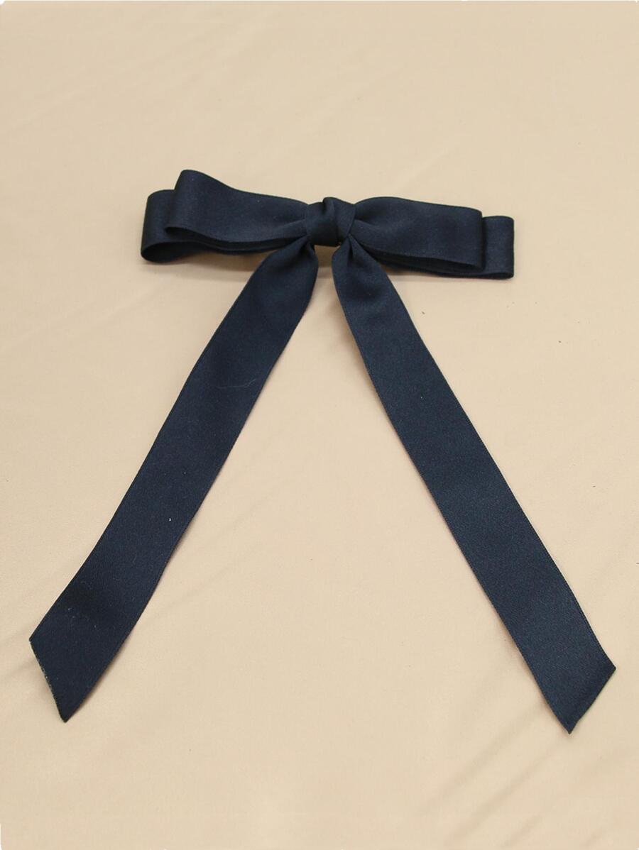 優雅情人節大型女孩髮箍，夾子飾物具有長緞帶和純色蝴蝶結髮飾 - 黑色 - 查看 1