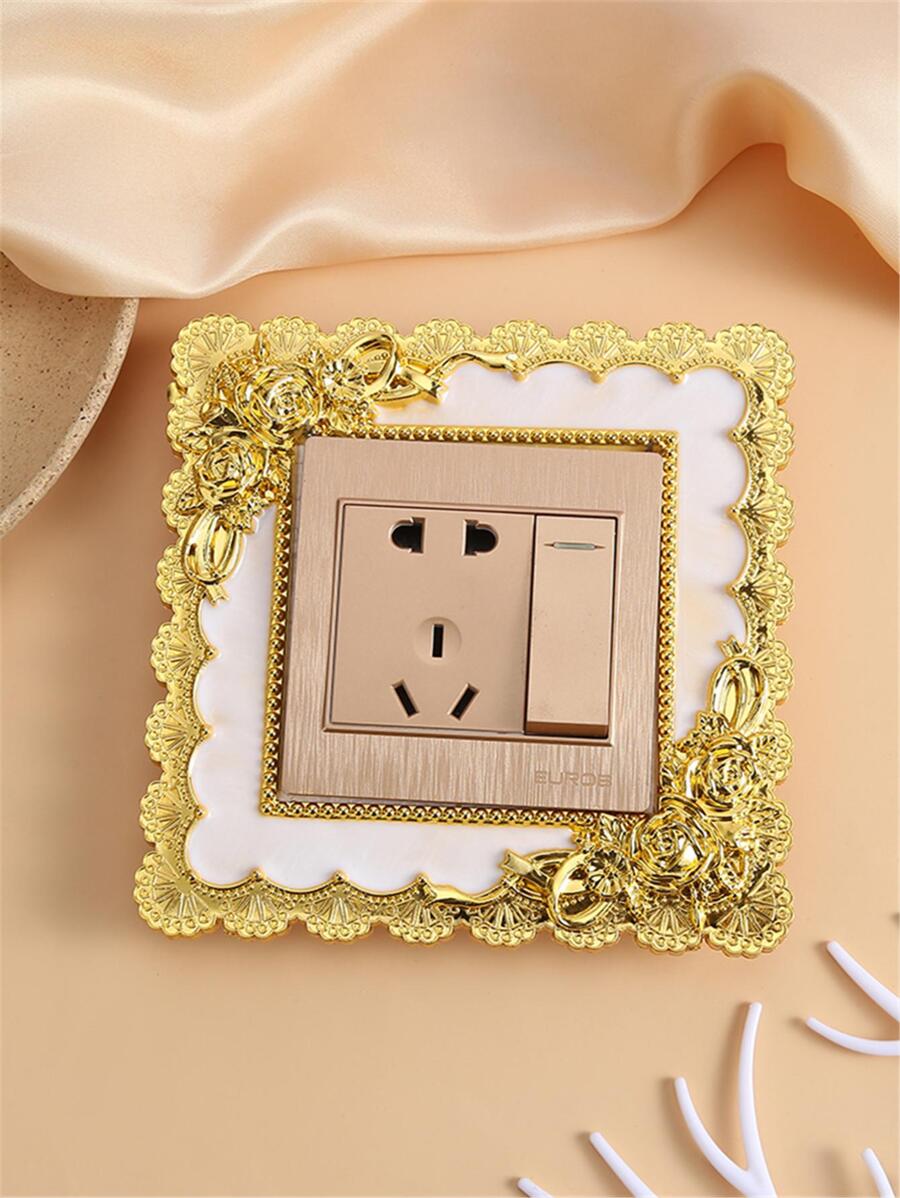 1入組燈玫瑰蕾絲樹脂單和雙環傷口插座板牆貼套邊框裝飾用品 - 白色 - 查看 1