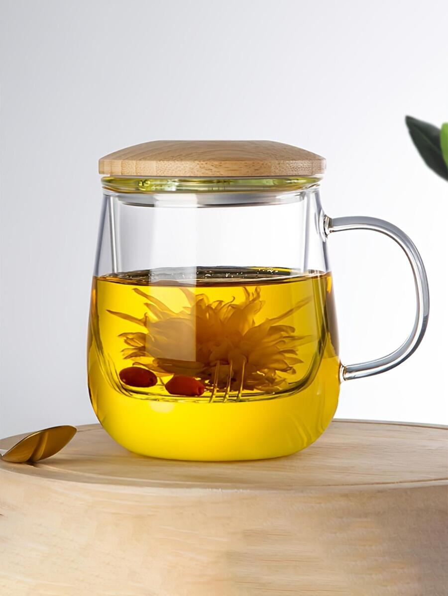 1 pieza de vidrio Infusor de té Tazas con extraíble Colador con de bambú de vidrio Tazas para floreciente & hoja suelta microonda & aptas para el lavavajillas - Blanco - Ver 1