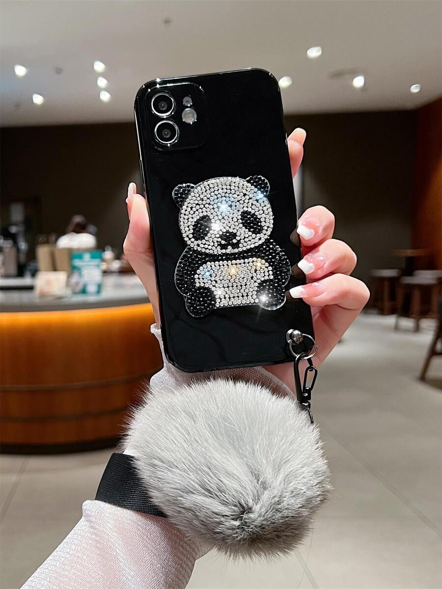 Ốp điện thoại hình gấu trúc đính đá lấp lánh kèm dây đeo, tương thích với iPhone 15/15Plus/15Pro/15Promax, phiên bản quốc tế, không phải phiên bản nội địa. - Nhiều màu - Xem 1