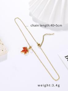 1個紅色寶石楓葉吊墜項鏈 - 金黃色 - 查看 1