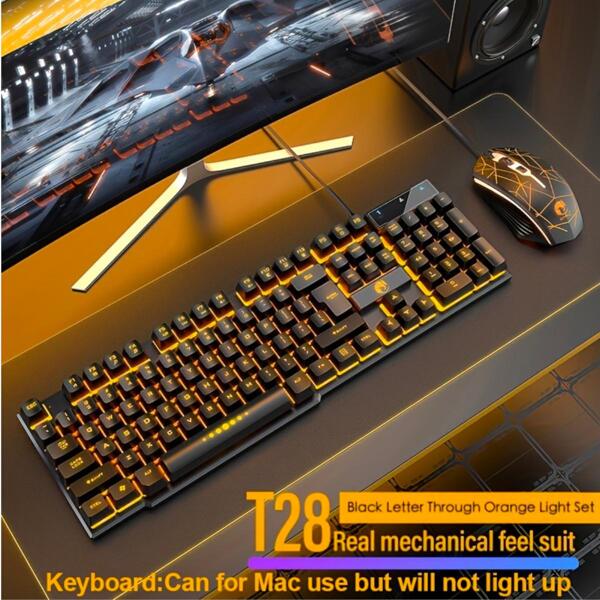 Keyboard and Mouse Set Mechanical Keyboard Wired Black Letters Through