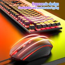 Keyboard and Mouse Set Mechanical Keyboard Wired Black Letters Through Orange Light Gaming Keyboard Gaming Mouse Home Commercial Cool Gift T28 - Multicolor - View 4