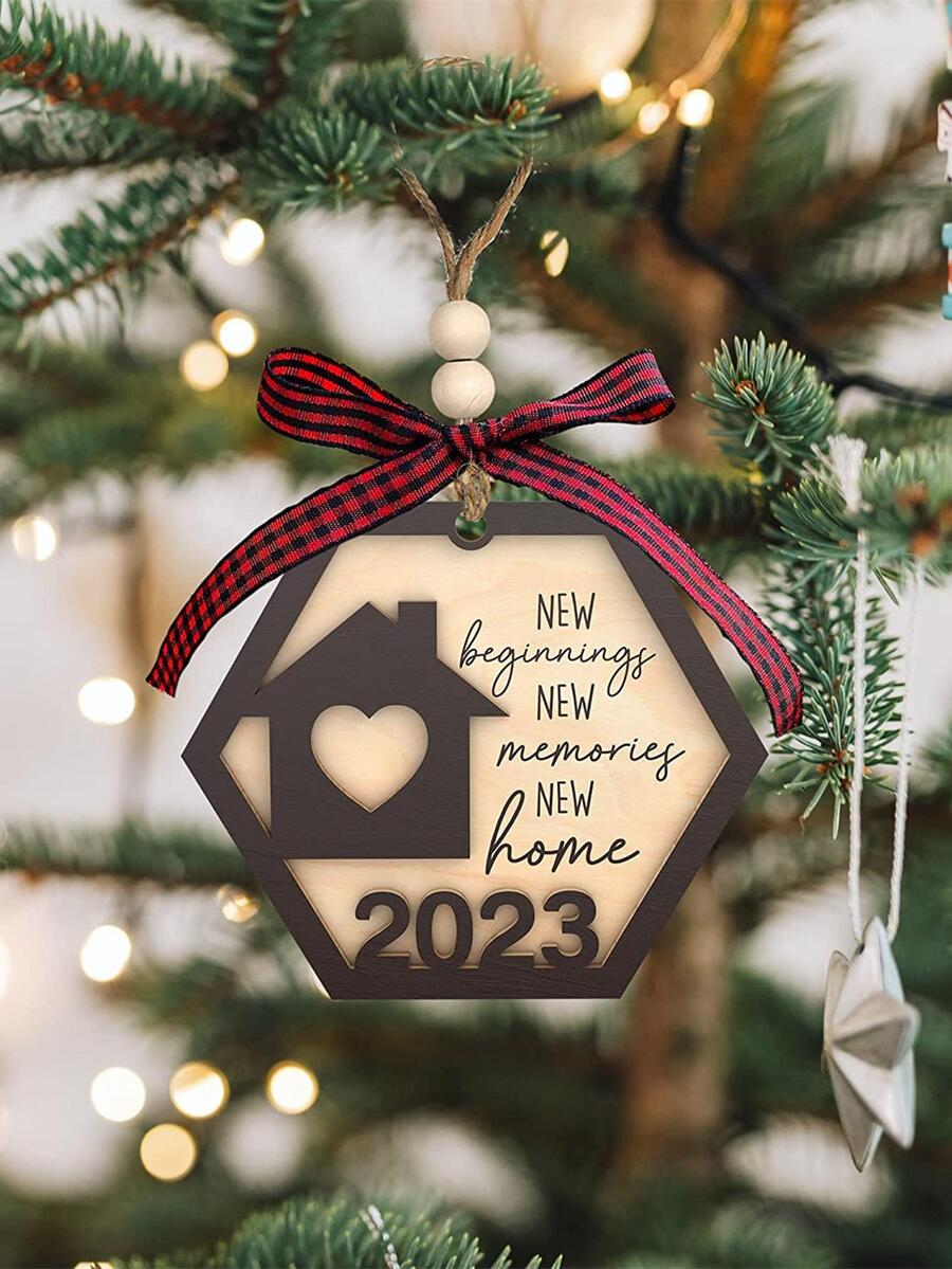 1入組，新開始新回憶，新家2023，喬遷禮物新家，新房喬遷禮物，新房家居禮品，新房主禮物創意，新家裝飾品2023，2層木質裝飾品懸掛裝飾 - 棕色 - 查看 1