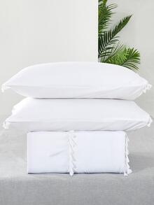 Pom Pom Decor Duvet Cover Set Without Filler - White - View 3