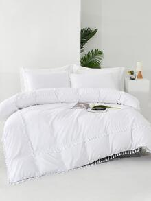 Pom Pom Decor Duvet Cover Set Without Filler - White - View 1