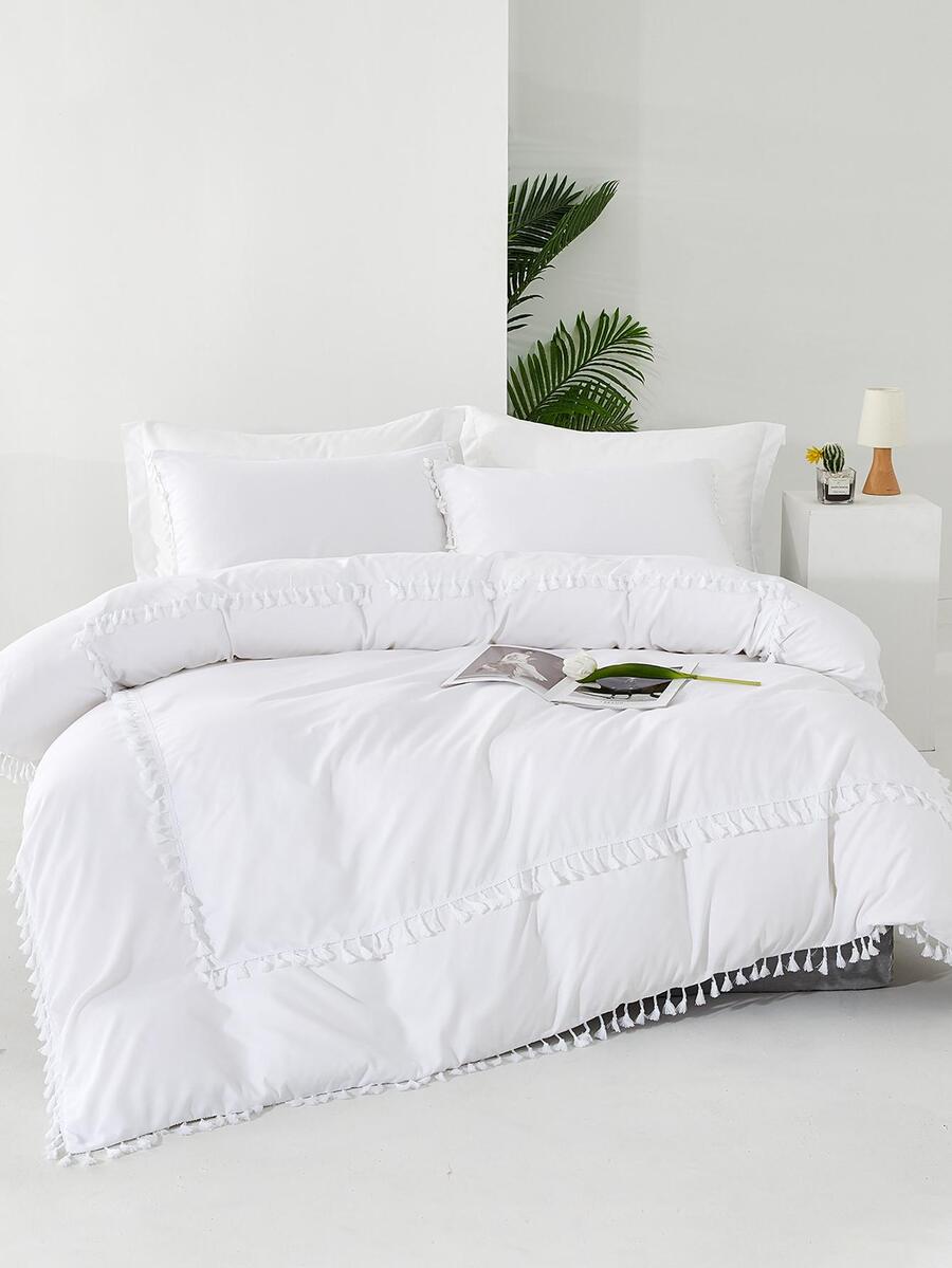 Pom Pom Decor Duvet Cover Set Without Filler - White - View 1