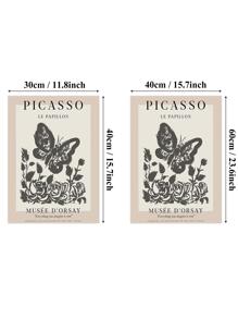 1件復古蝴蝶壁飾，帆布油畫，客廳居家裝飾海報 - 灰色 - 查看 5