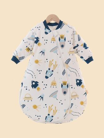 1pc Baby Cartoon Spacecraft Shaped 2.5 Tog Thin Sleeping Bag, Removable Sleeves, Suitable For Spring & Autumn Love Valentine