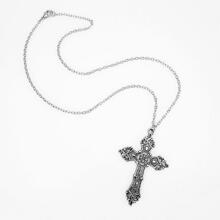Vintage Distressed Cross Necklace - Silver - View 4