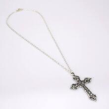 Vintage Distressed Cross Necklace - Silver - View 5