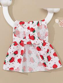 1入組草莓圖案蝴蝶結裝飾寵物洋裝 - 紅色 - 查看 3