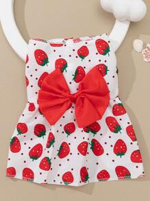 1入組草莓圖案蝴蝶結裝飾寵物洋裝 - 紅色 - 查看 1