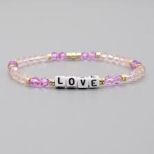 Pulsera con cuenta con diseño de letra con diseño de cuadro - Rosa - Ver 5