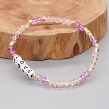 Pulsera con cuenta con diseño de letra con diseño de cuadro - Rosa - Ver 3