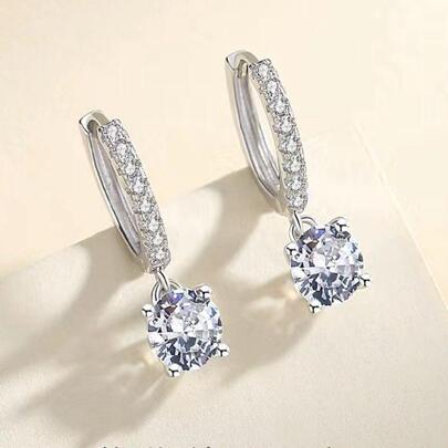 S925 Sterling Silver European/American Style Earrings With Large Zirconia Stone, Perfect Gift For Family, Friends & Couples