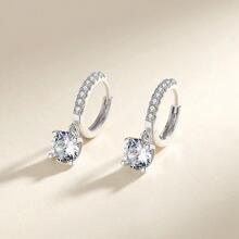 S925 纯银欧式/美式耳环，镶嵌大颗锆石，是送给家人、朋友和情侣的完美礼物 - 銀色 - 查看 2