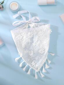 Boho風格1入組女士花卉刺繡流蘇裝飾時尚髮巾，適用於髮飾