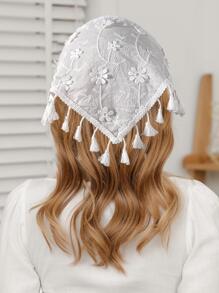 Boho風格1入組女士花卉刺繡流蘇裝飾時尚髮巾，適用於髮飾