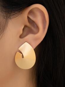 1雙時尚鍍金幾何形狀耳墜帶拉絲 - 金黃色 - 查看 1