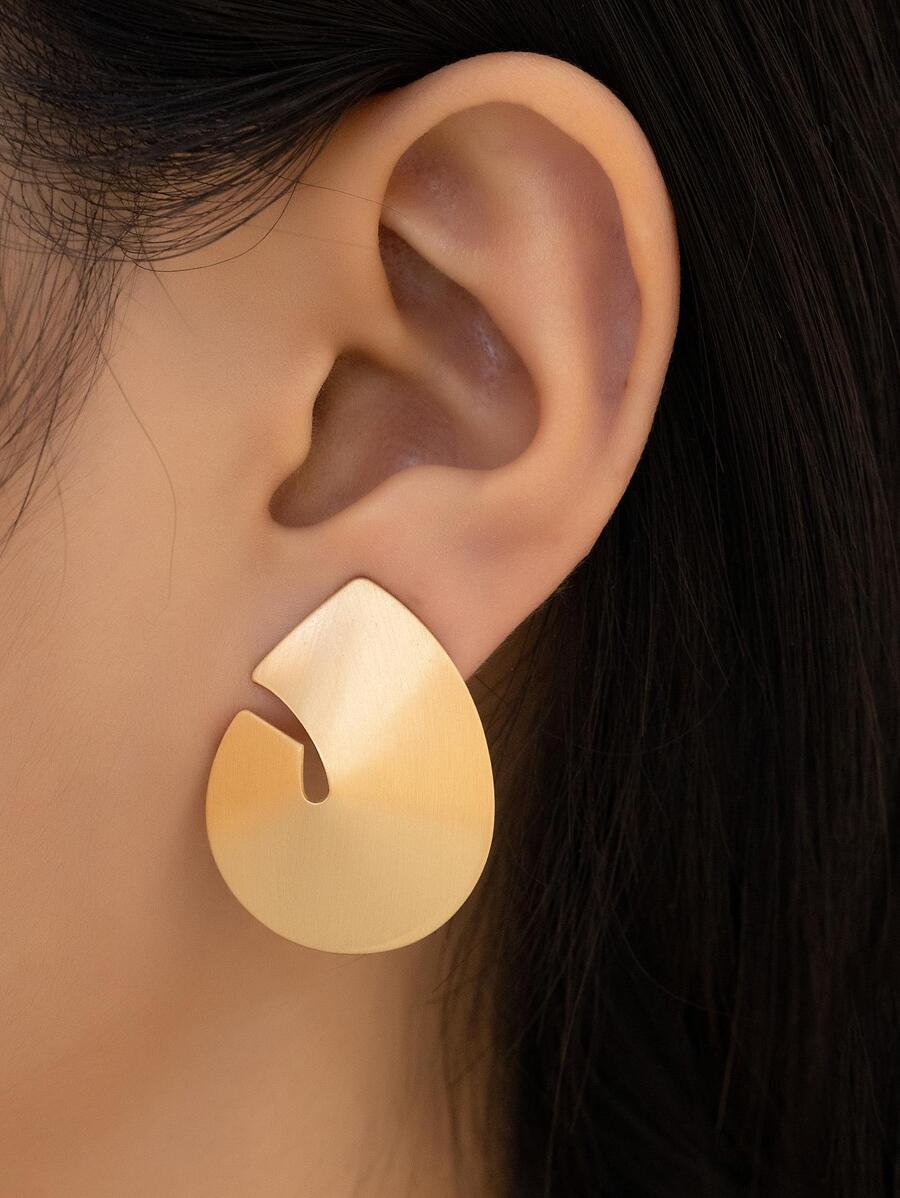 1雙時尚鍍金幾何形狀耳墜帶拉絲 - 金黃色 - 查看 1