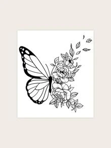 1張蝴蝶樣式紋身貼紙時尚手指手腕耳朵後身體小太空紋身貼紙 - 黑色 - 查看 3