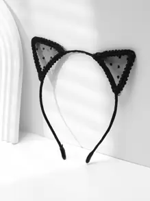 件裝女蕾絲兔耳髮帶，適合節日、禮品和秋冬日常佩戴 - 黑色 - 查看 1