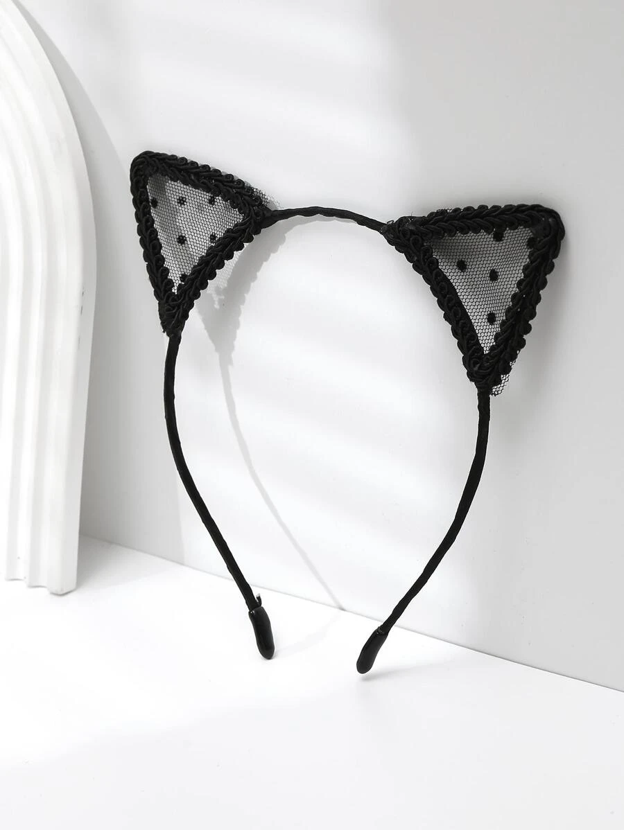 件裝女蕾絲兔耳髮帶，適合節日、禮品和秋冬日常佩戴 - 黑色 - 查看 1