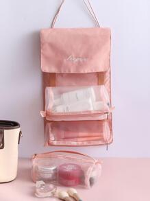 1个女士便携式化妆包大容量旅行收纳浴室厕所整理防水包 - 粉色 - 查看 3