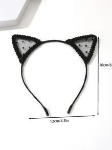件裝女蕾絲兔耳髮帶，適合節日、禮品和秋冬日常佩戴 - 黑色 - 查看 4