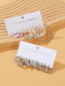 20PCS Faux Pearl Butterfly Snake Pendant Earrings Multi-Piece Set - Silver - View 2