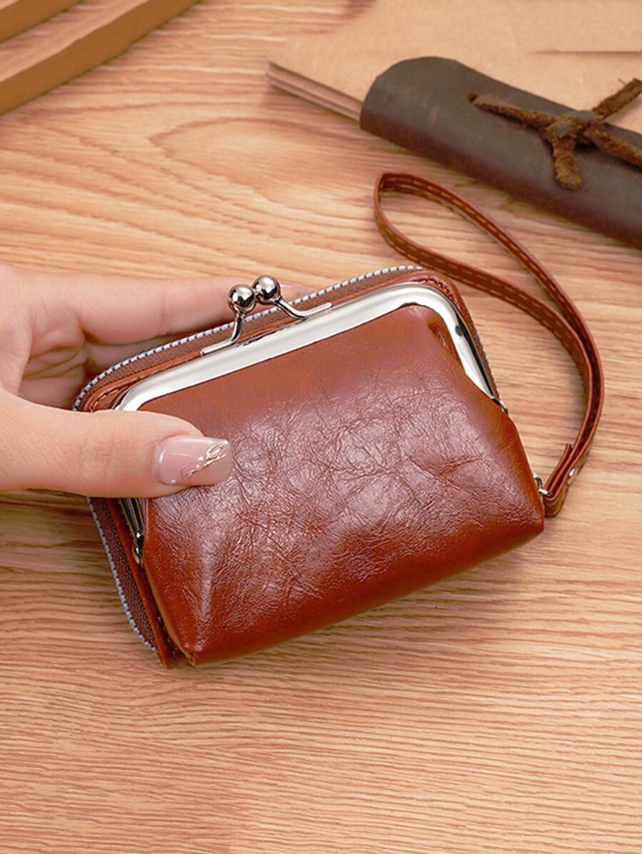 Minimalist Card Holder Kiss Lock Brown - Brown - View 1