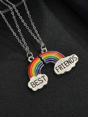 2入組/套彩虹吊墜最好朋友字母和雲朵設計項鍊適用於情侶/朋友