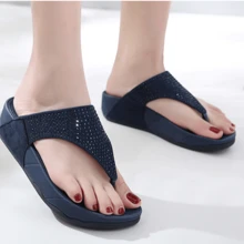 Women's Slip On Orthopedic Arch Support Flip Flops Summer Comfortable Walking Orthotic Thong Sandals - Màu xanh lam - Xem 4