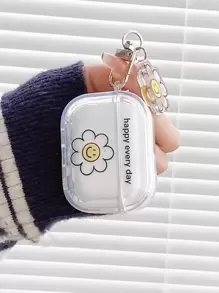 可爱笑脸耳机盒带挂钩，兼容苹果耳机型号，保护套 - 無色 - 查看 1