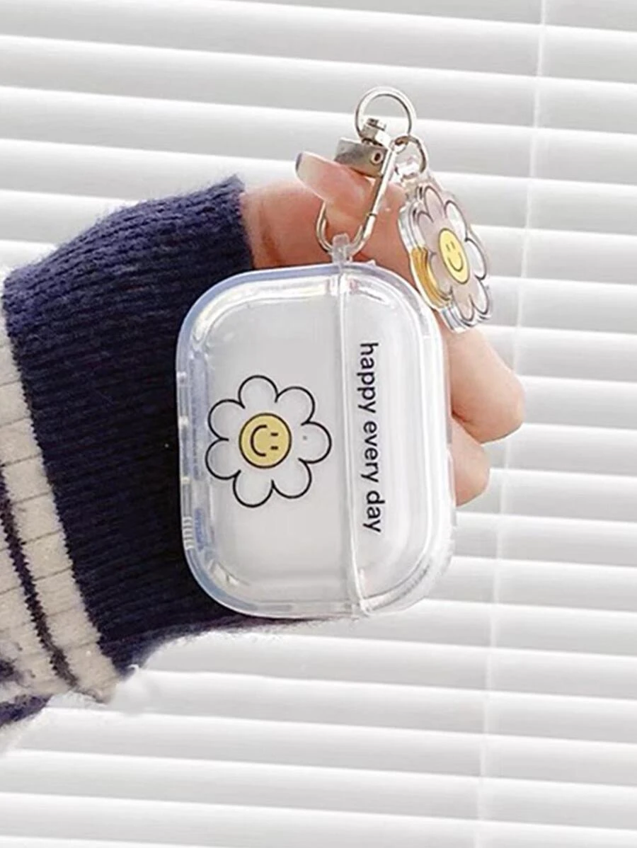 可爱笑脸耳机盒带挂钩，兼容苹果耳机型号，保护套 - 無色 - 查看 1