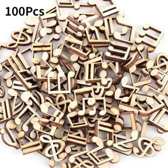 100Pcs Wooden Cute Music Notes Handcrafts Wooden Decoration Scrapbooking DIY Crafts Home Decorations Accessories