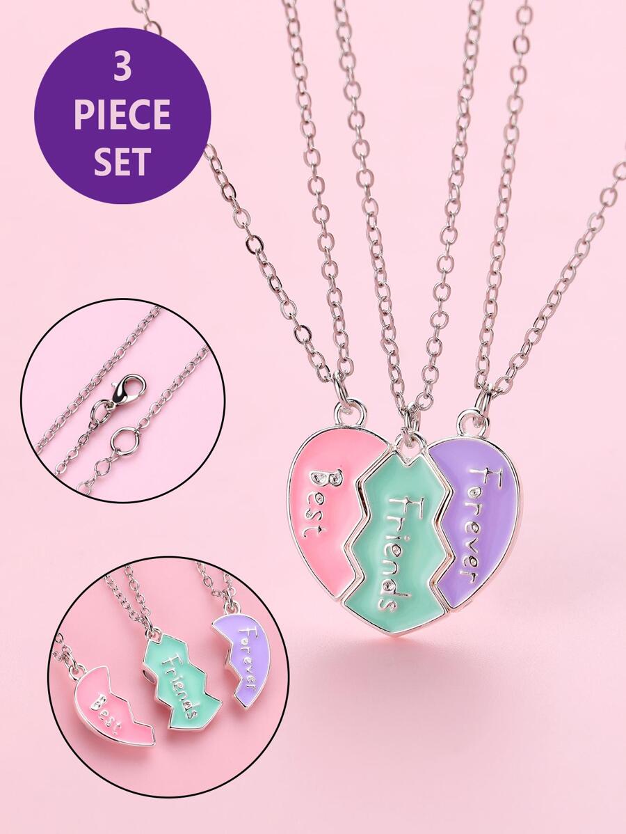 3入組女孩字母圖案吊墜項鍊