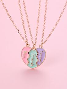 3入組女孩字母細節吊墜項鍊 - 金黃色 - 查看 3