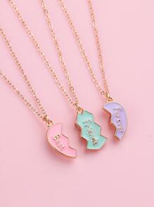 3入組女孩字母細節吊墜項鍊 - 金黃色 - 查看 2