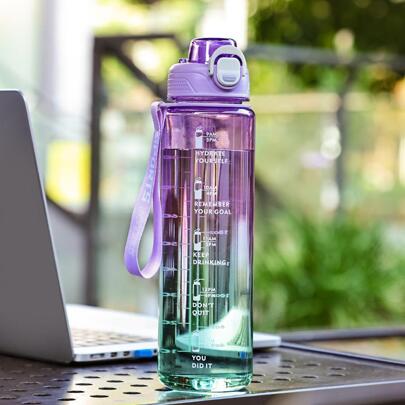 1PC 透明彩色运动水壶带刻度户外休闲运动水壶，适合健身和户外活动