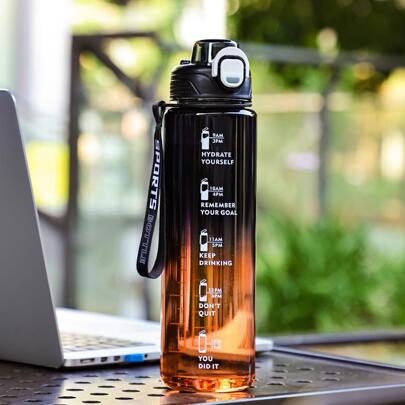 1 زجاجة مياه شفافة ملونة مع مقياس للرياضة والأنشطة الخارجية، مناسبة للياقة البدنية والأنشطة الخارجية